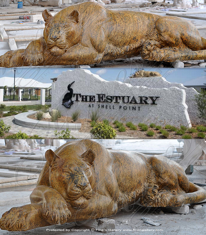 Resting Panther Granite Statue