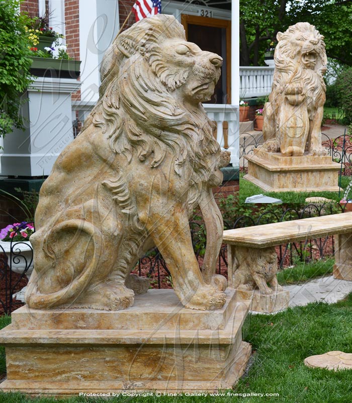 Rustic Marble Lion Pair