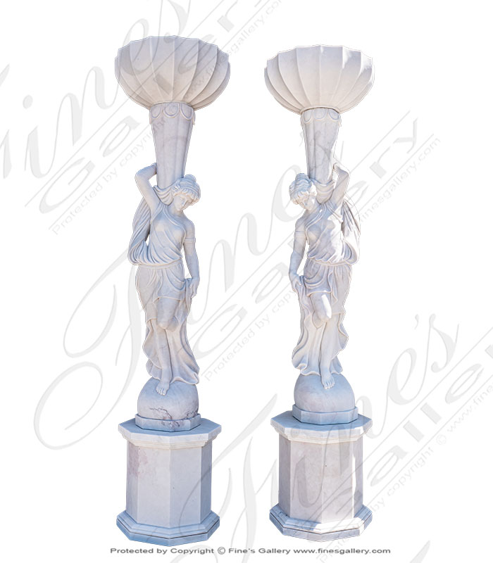 Marble Female Statues with Urns