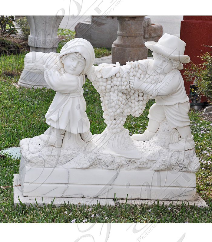 Young Children Marble Statue in White
