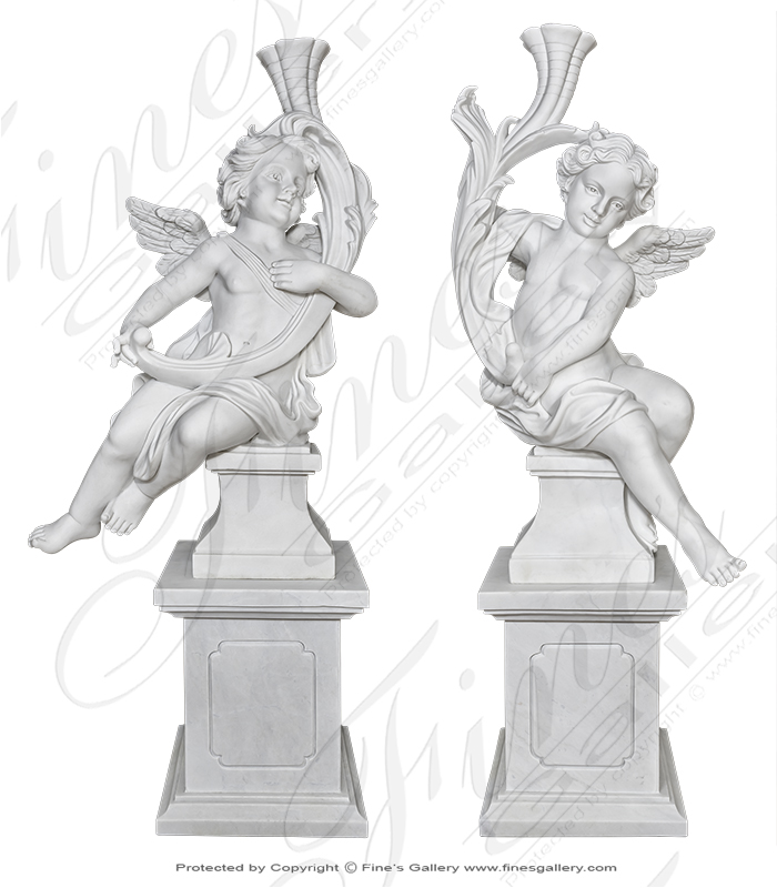 Carved Marble Cherub Statues