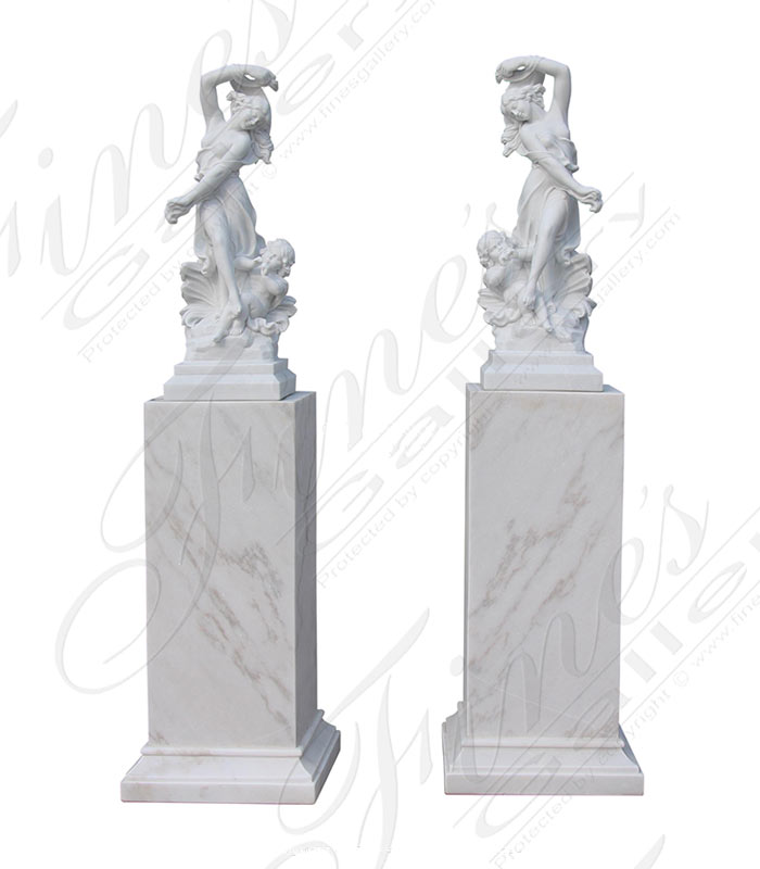 Lovely Ladies Carved Marble Statues Pair