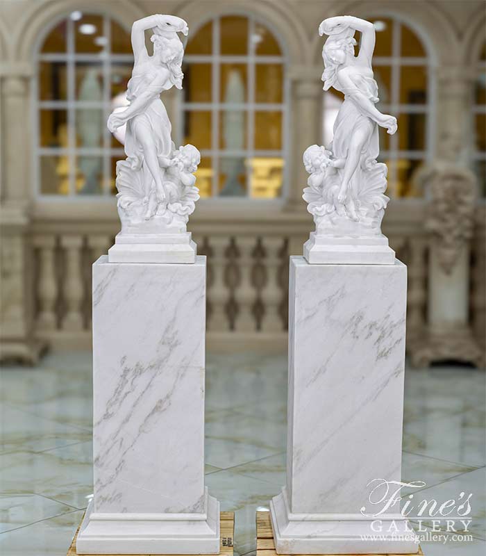 Lovely Ladies Carved Marble Statues Pair