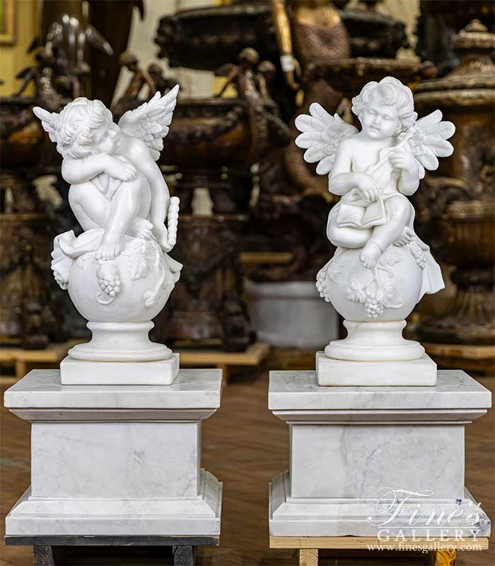 Carved Marble Cherub Pair 