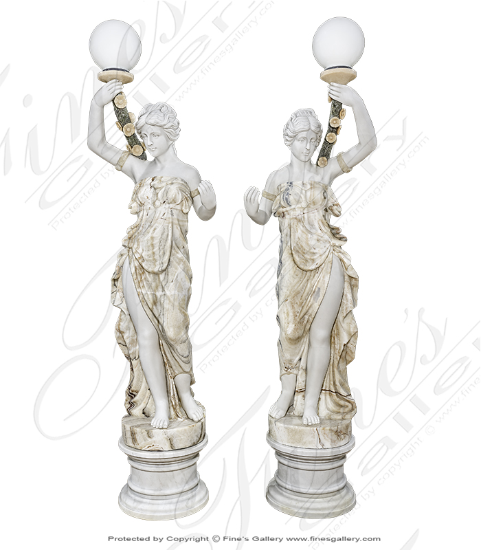 Stunning Multicolor Marble Lamp Post Pair