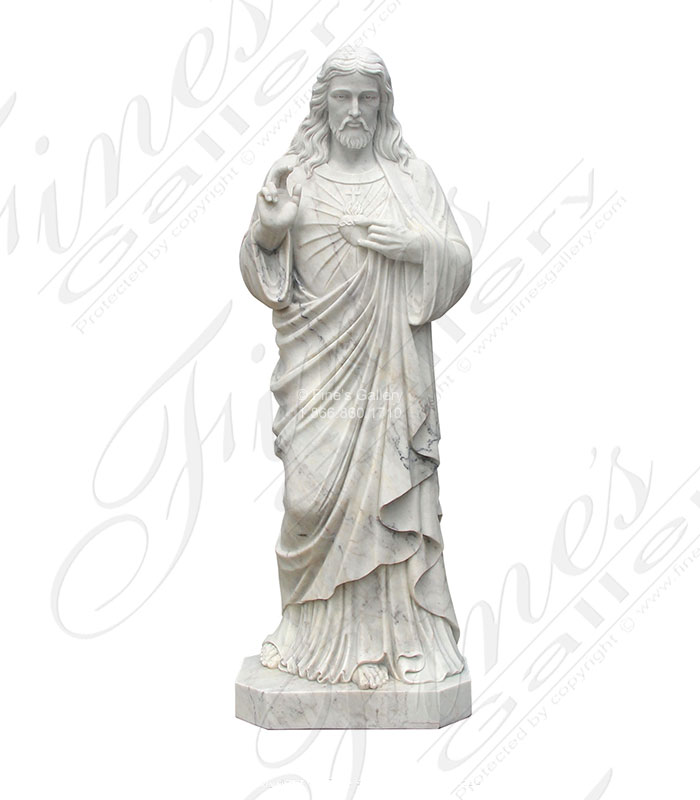 Sacred Heart of Jesus Marble Statue 71 Inches Tall