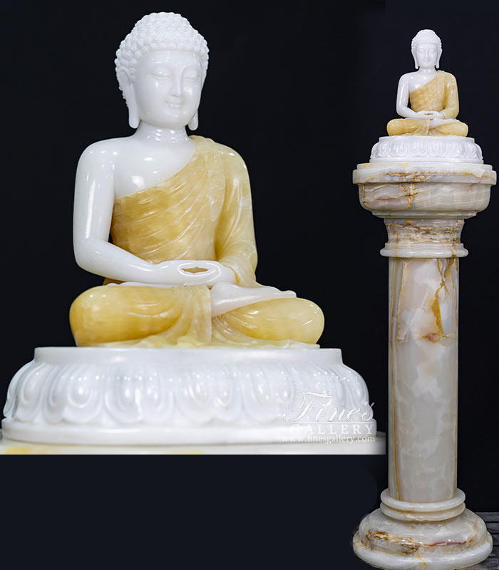 15 Inch Marble and Onyx Buddha Statue 