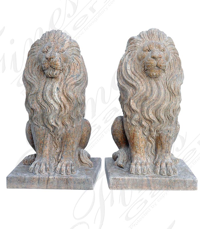 Two Foot Granite Lion Pair 