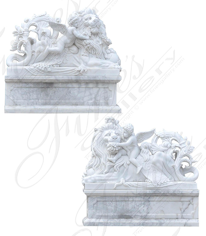 Rare Ornate Lions with playful cherub pair