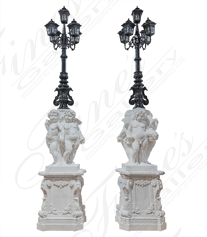 138 Inch Statuary Cherubim Lamp Post Pair