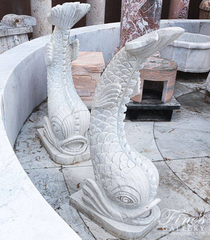 Mythical Fish in Classic White Marble