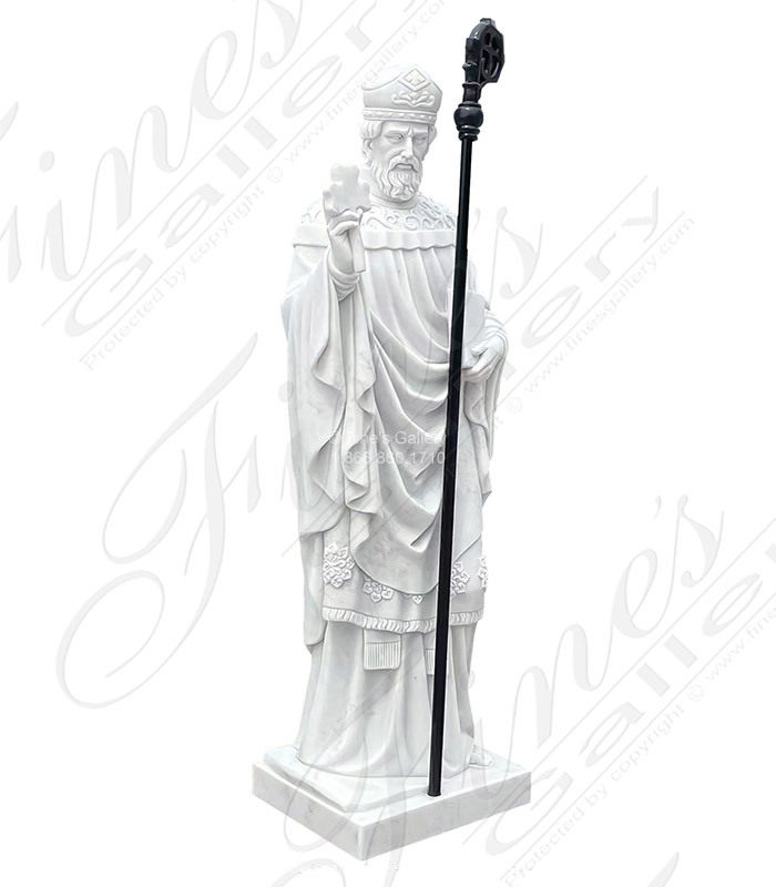 60 Inch St Patrick Statue in Hand Carved Statuary White Marble