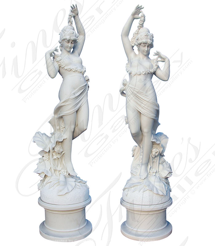 Museum Quality Garden Nymph Pair in Statuary Marble