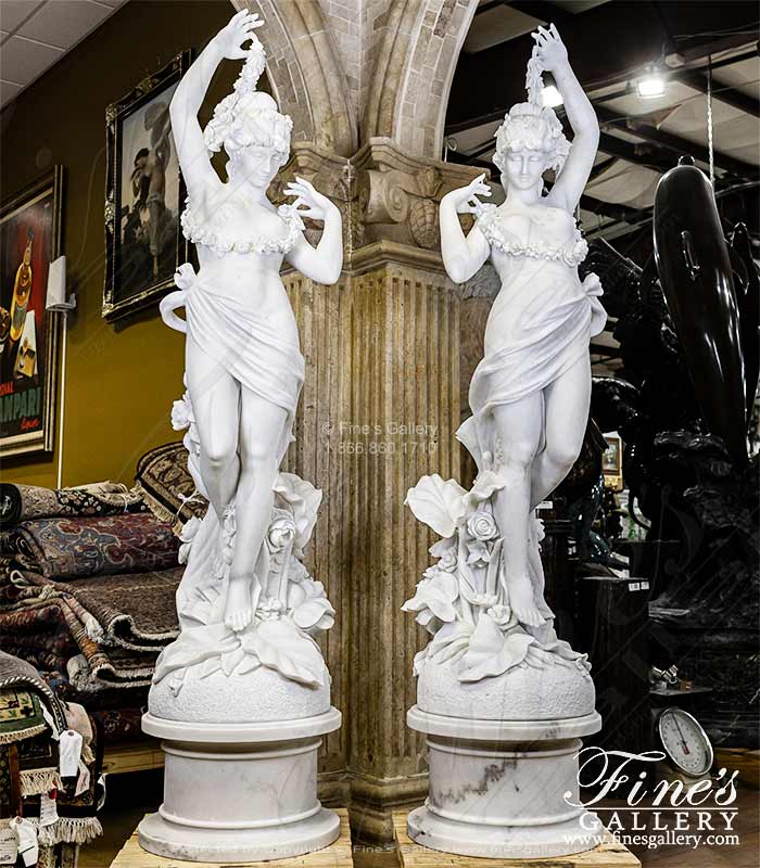Museum Quality Garden Nymph Pair in Statuary Marble