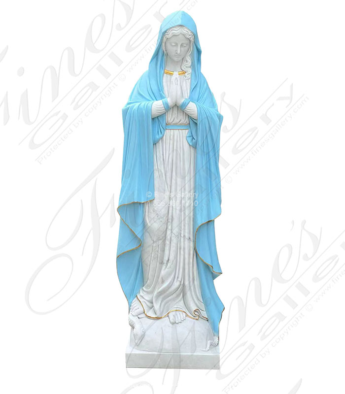 Praying Our Lady Marble Statue Painted Blue and Gold