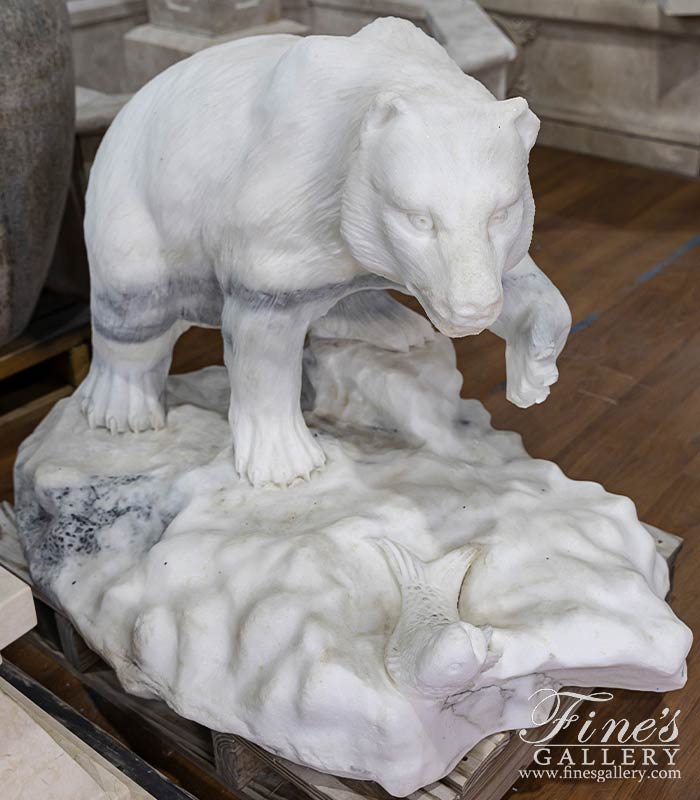 Bear Fishing statue in hand carved marble