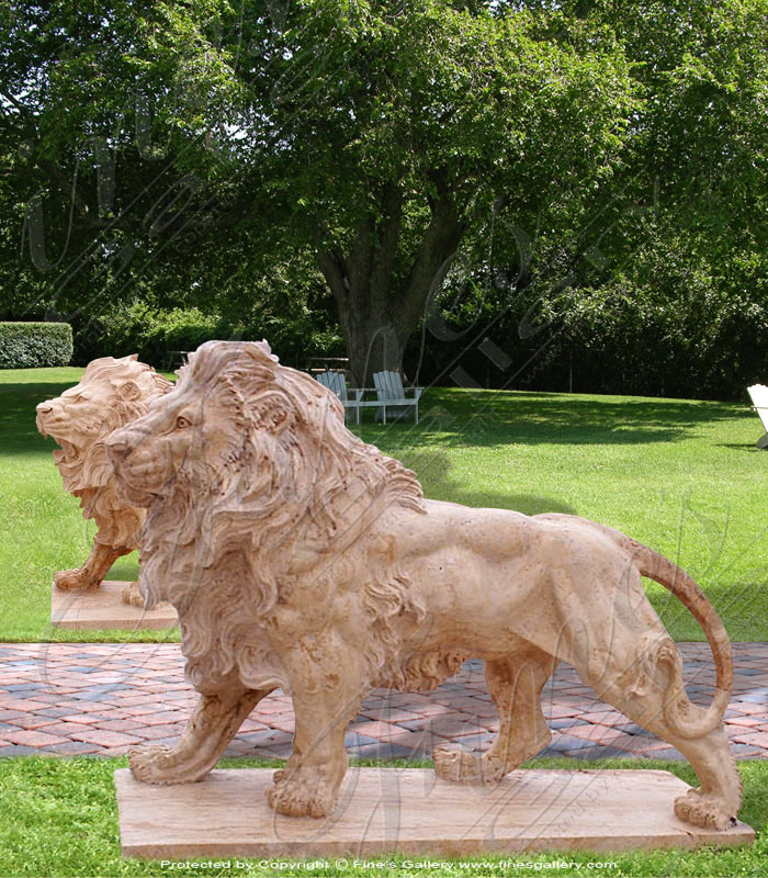 Natural Travertine Lion Pair