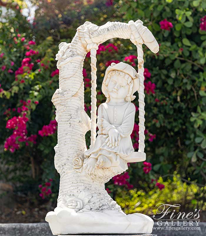 Child on Swing Marble Statue