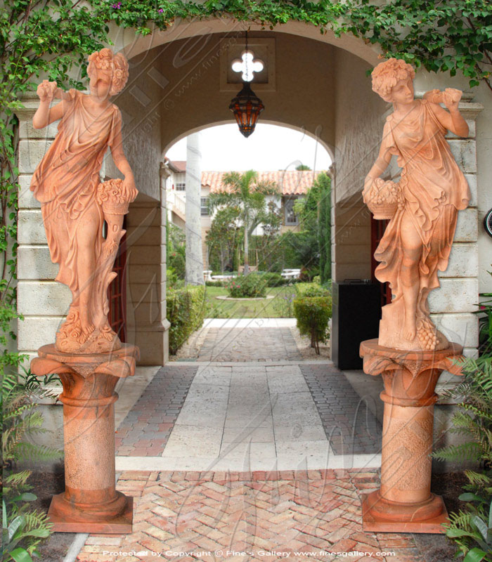 Girl w/Grapes Column Statue