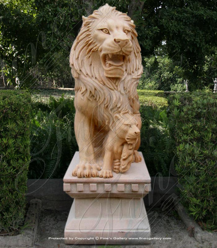 Lion & Cub Marble Statue