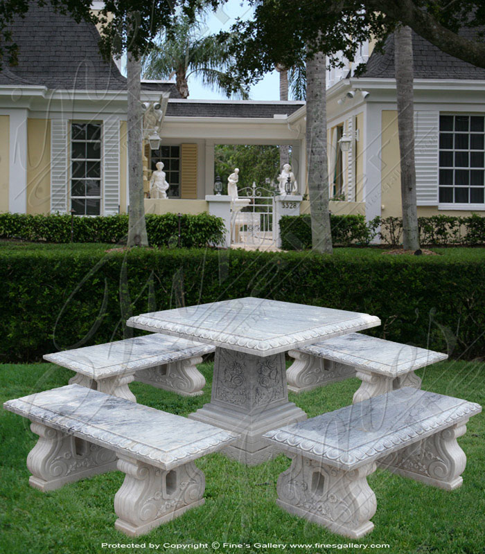 Square Marble Table w/Benches