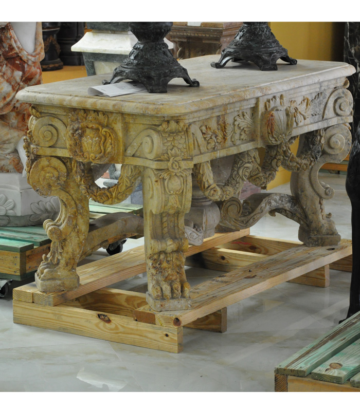 Antique Gold Travertine Credenza Table