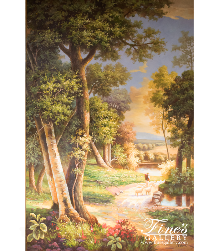 Painting Canvas Artwork  - Nature's Garden And Village Canvas Painting - ART-031