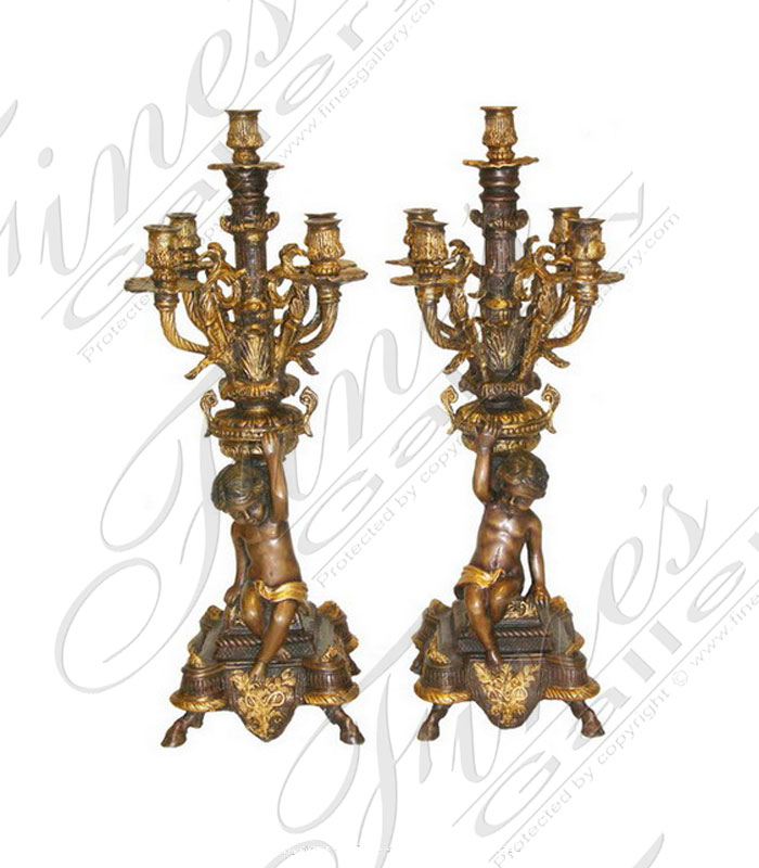 Bronze Candelabras  - Bronze Cherubs Candelabra Pair - BC-101