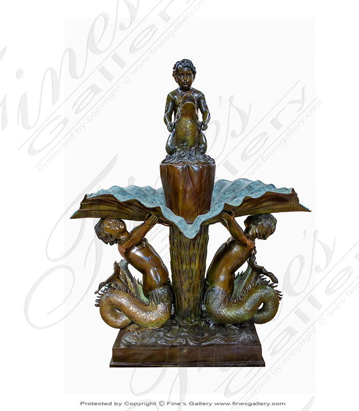 Bronze Fountains  - Cherub Fish Bronze Fountain - BF-140