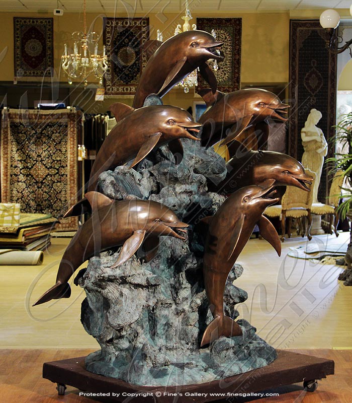 Bronze Fountains  - Classic Dolphin Family Bronze Fountain - BF-236