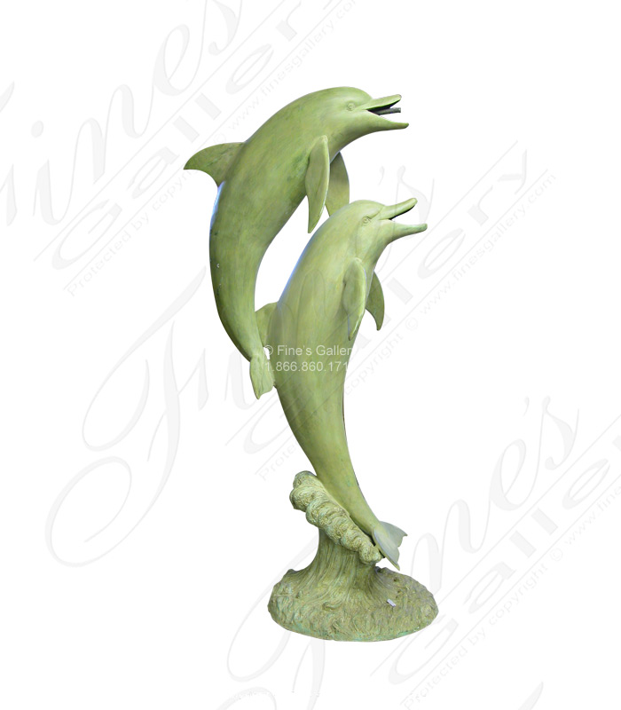 Bronze Fountains  - Two Patina Dolphins Bronze Fountain - BF-292