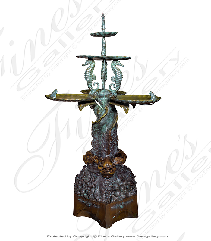 A Vintage, Tiered Bronze Seahorse Fountain 