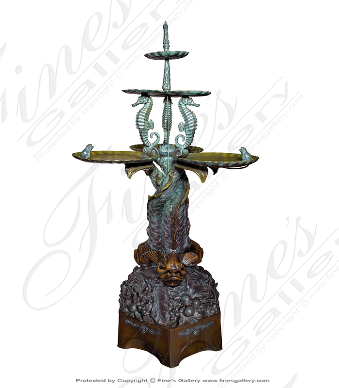 Bronze Fountains  - A Vintage, Tiered Bronze Seahorse Fountain  - BF-351