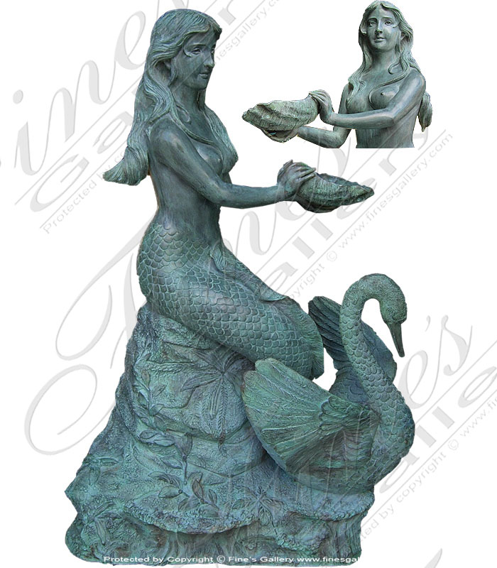 Bronze Fountains  - Bronze Mermaid Fountain Patina - BF-365
