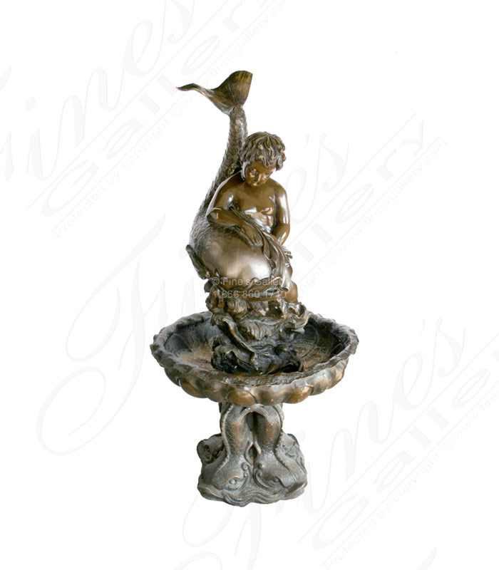 A Vintage Boy and Fish Bronze Fountain
