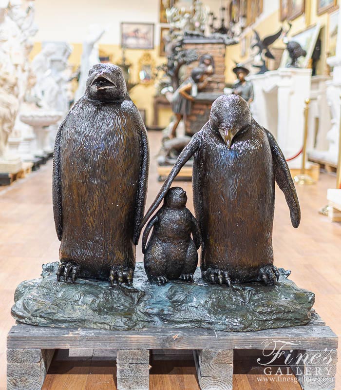 Bronze Fountains  - Penguin Family Bronze Fountain - BF-559