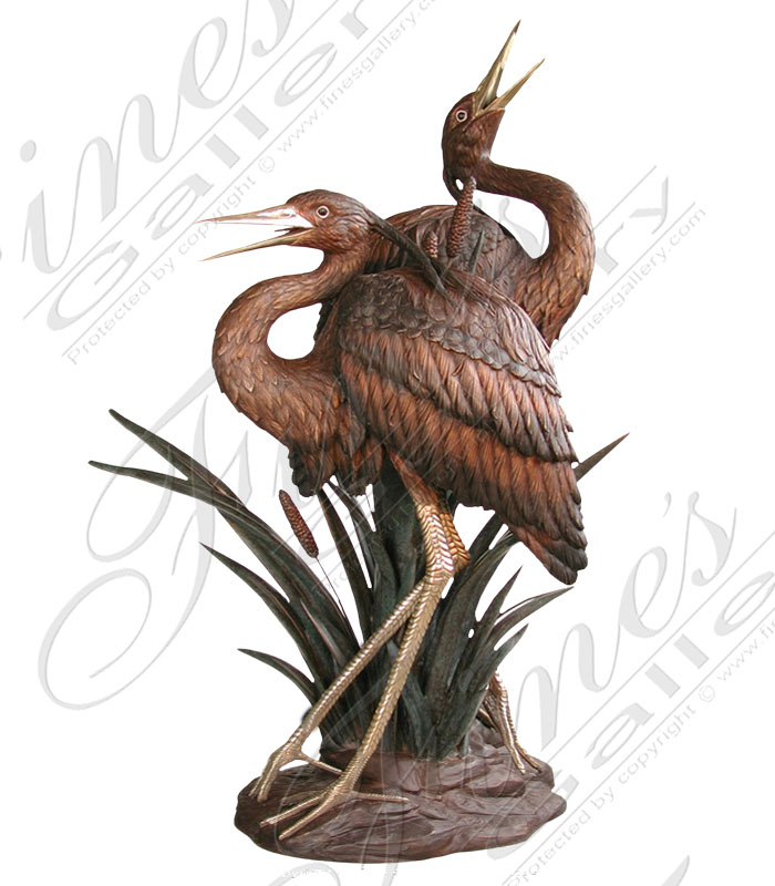 Bronze Fountains  - Patina Bronze Crane Pair - BF-105