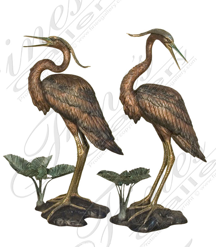 Bronze Fountains  - Blue Green Bronze Herons Fountain - BF-706