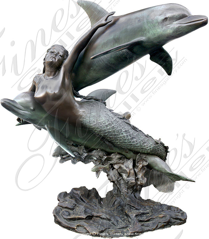 Bronze Fountains  - Bronze Mermaid/Dolphin Fount - BF-639