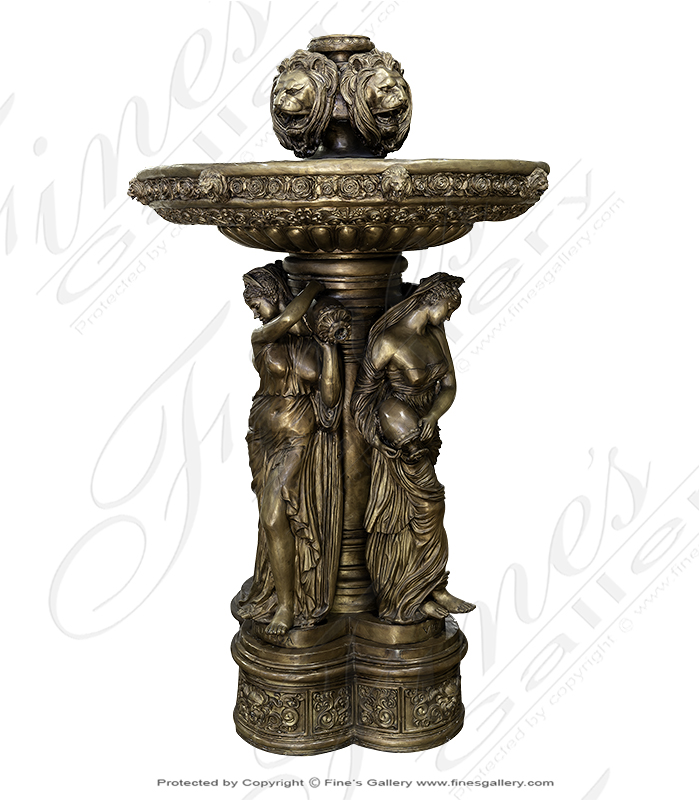 Marble Fountains  - Greek Marble Ladies And Lions Fountain - MF-1102