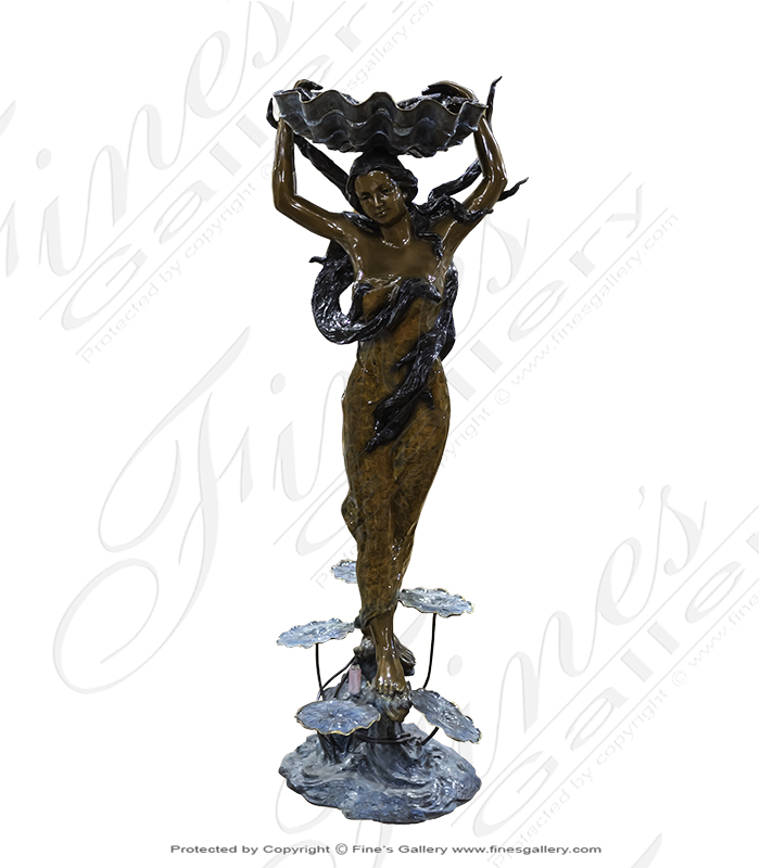 Bronze Fountains  - Lady Holding A Shell Bronze Fountain - BF-712