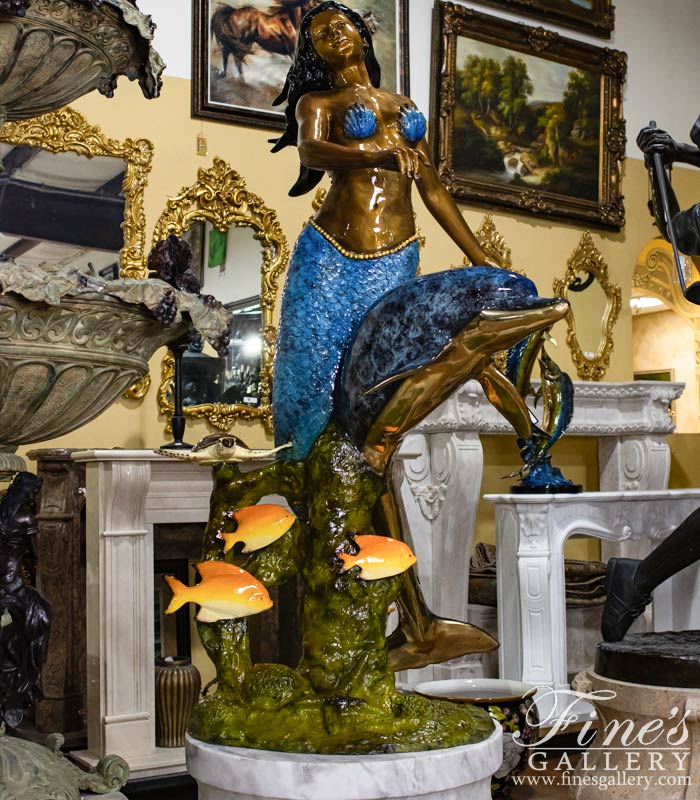 Bronze Mermaid, Dolphin and Tropical Fish Fountain