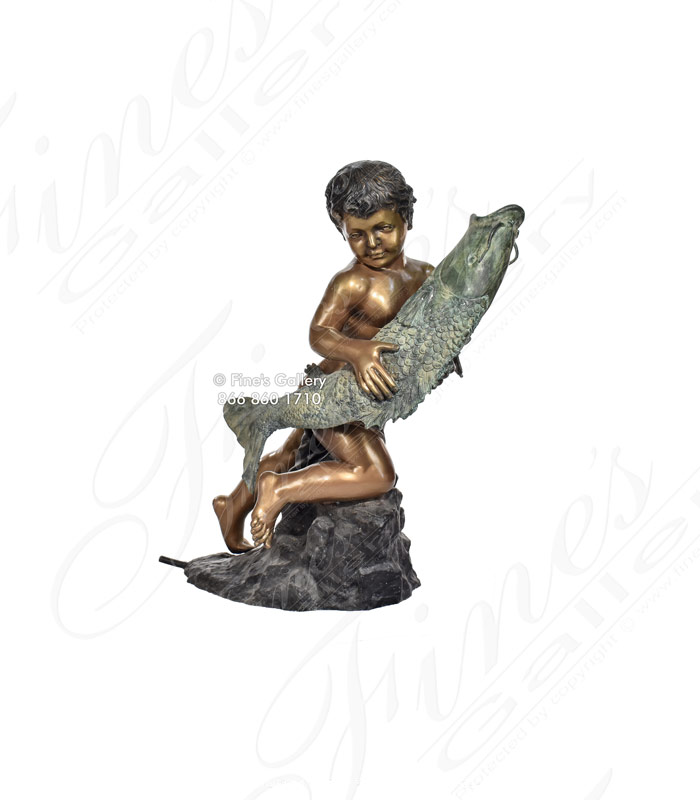Child & Mythical Fish Bronze Fountain