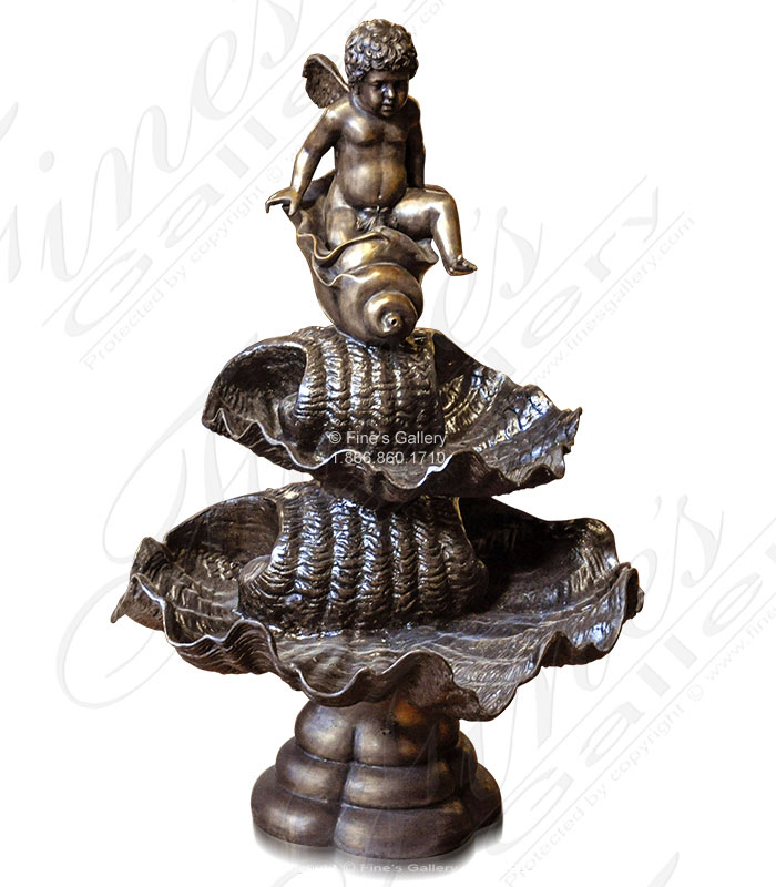 Bronze Fountains  - Cherub And Shells Fountain In Bronze - BF-749