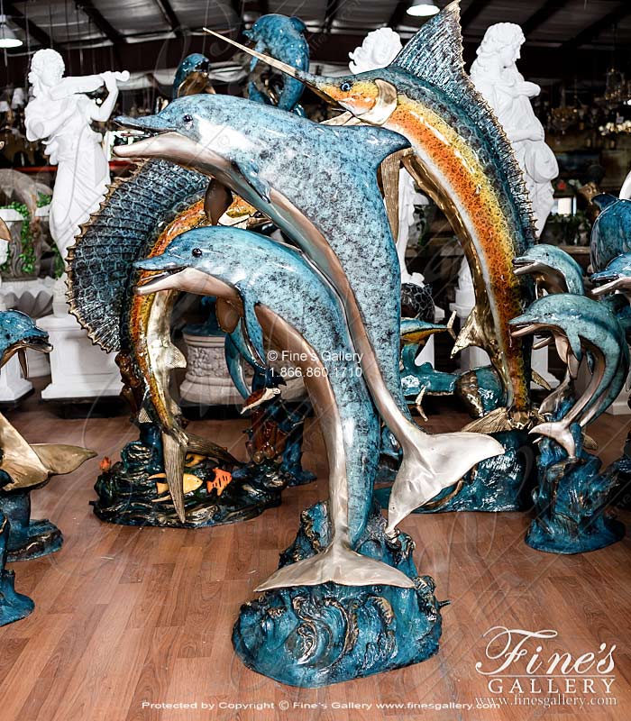 Bronze Fountains  - 91 Inch Tall Bronze Marlin Fountain - BF-684