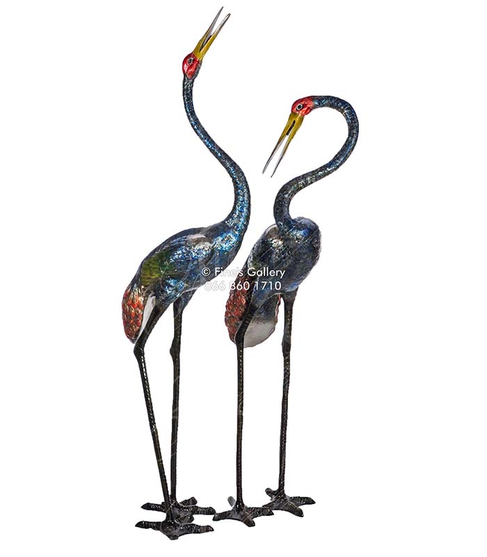 Bronze Fountains  - Colorful Bronze Crane Pair - BF-819