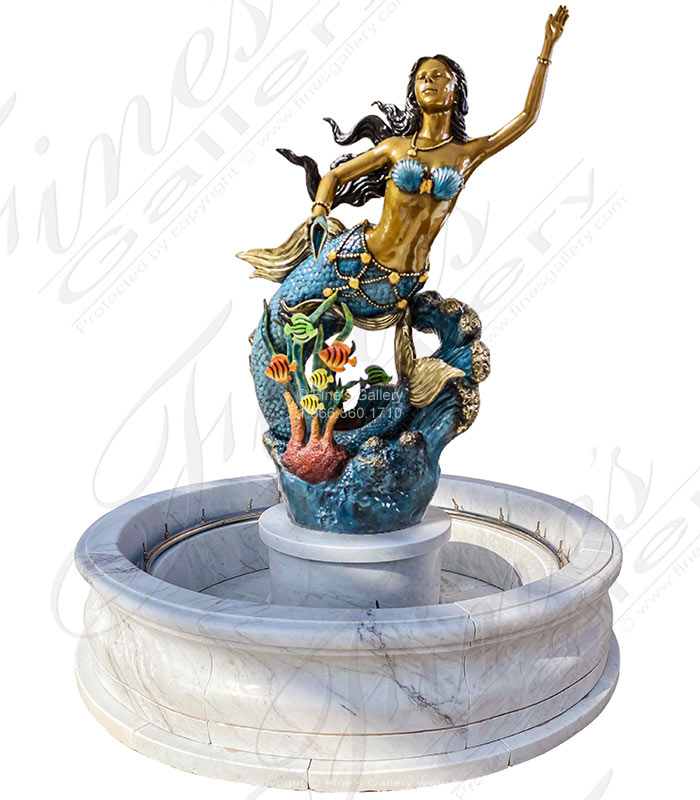 Bronze Fountains  - Bronze Mermaid And Tropical Fish Fountain Feature - BF-831