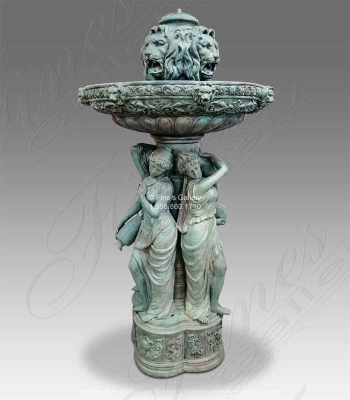 Bronze Fountains  - Antique Patina Finish Bronze Ladies And Lions Fountain - BF-844