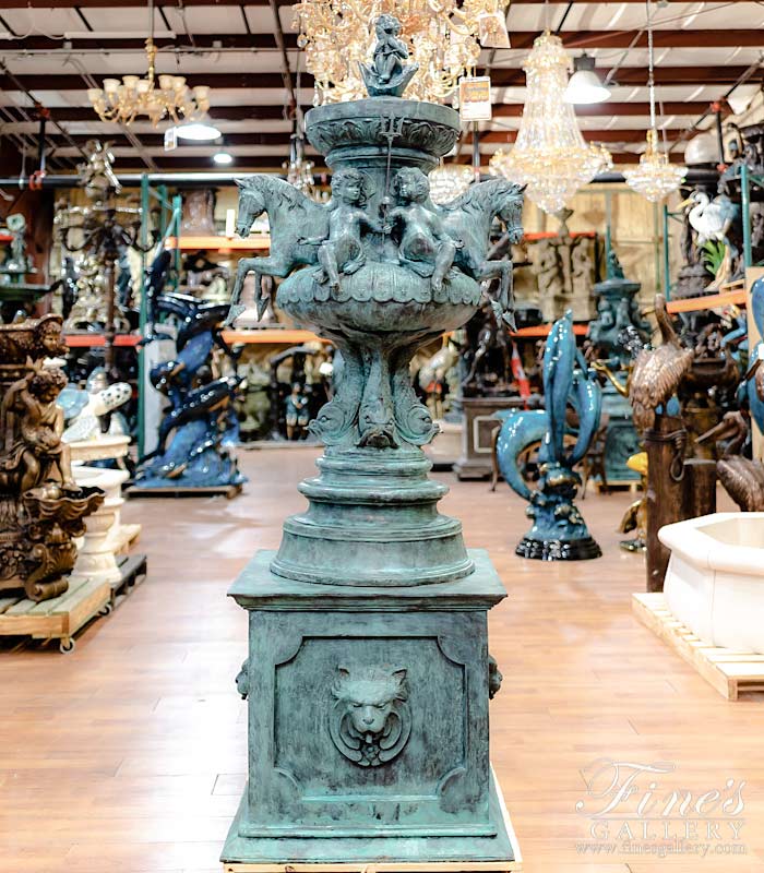 Search Result For Bronze Fountains  - Rare Patina Horse, Lion, Cherub Themed Bronze Fountain - BF-846