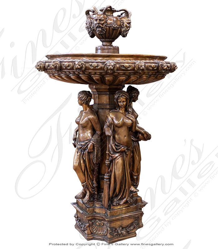 Bronze Fountains  - Women & Faun Heads Bronze Fountain - BF-856